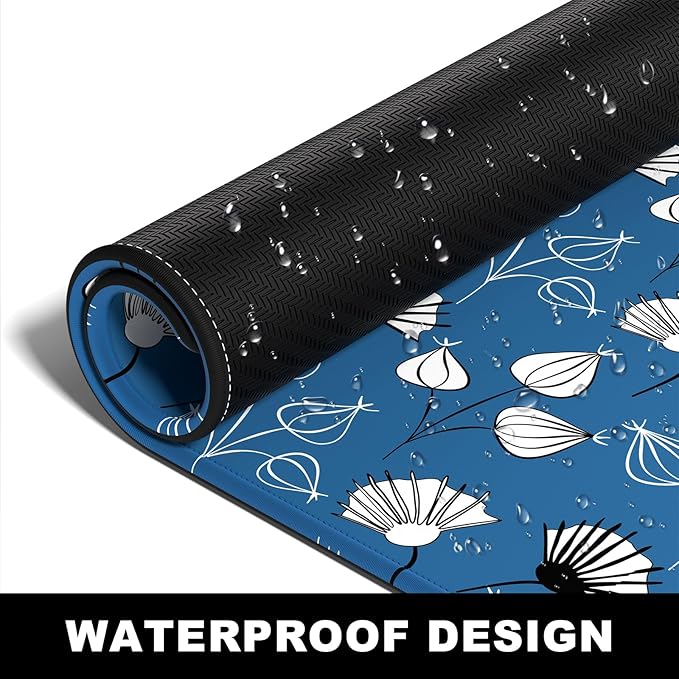 BOSOBO Large Desk Pad - XXL XL Extended Gaming Mouse Pad, Long Keyboard Mat for Office & Home, Desktop Full Cover 35.5 x 15.7 Inches, Minimalist Blue White Flowers