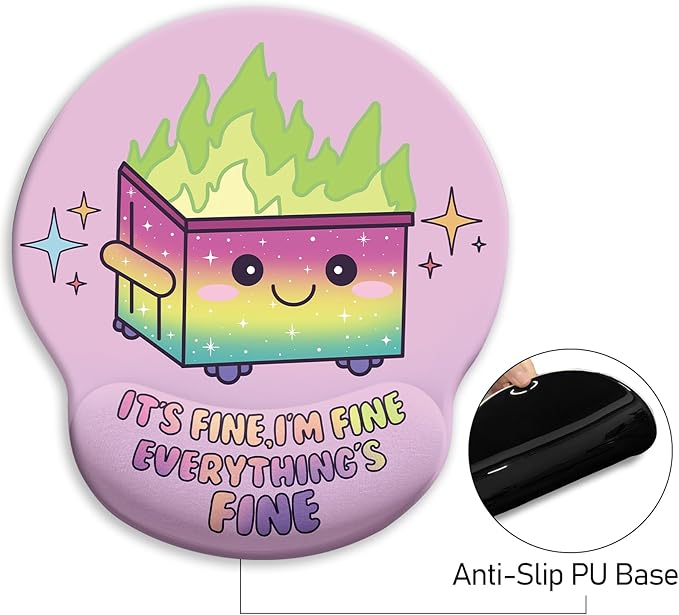 Blusabaca Dumpster on Fire Mouse Pad with Wrist Rest, Funny Cute Ergonomic Mouse Pads for Desk Wrist Support, Mousepad for Wireless Mouse Gaming Work Home Desk Accessories Office Supplies Decor Women