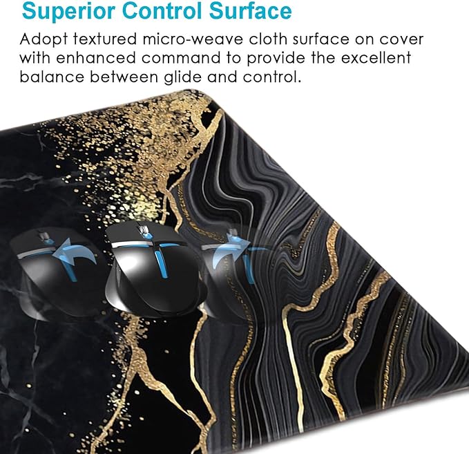 Large Gaming Extended Computer Mouse Pad with Anti Slip Rubber Base for Office Home Laptop, Keyboard Mouse Mat Desk Pad, Black and Gold Marble