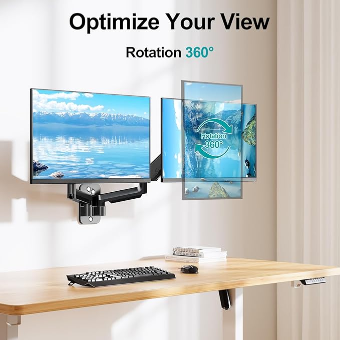 MOUNT PRO Dual Monitor Wall Mount for 13 to 32 Inch Computer Screens, Wall Monitor Arm for 2 Monitors, Each Holds Up to 19.8lbs, Full Motion Wall Monitor Mount with VESA 75x75/100x100