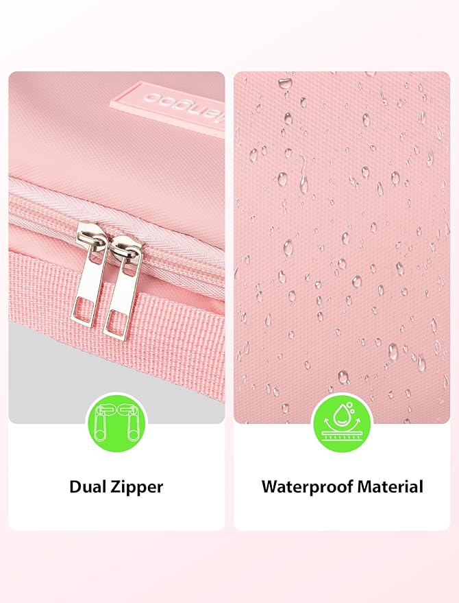 iMangoo Tech Organizer Travel Case 150° Open Large Storage Pouch Purse for Women Zipper Waterproof Bag Power Bank Portable Charger Cable Cord Electronics Accessories Trip Travel Essentials Bags Pink