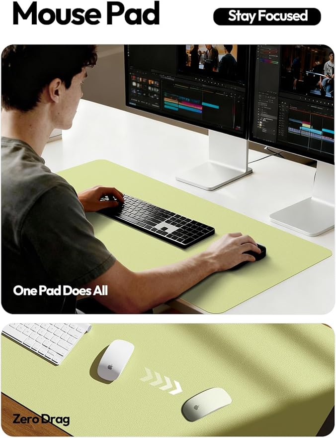 YSAGi Leather Desk Protector, Office Mat, Large Mouse Mat, Non-Slip PU Leather Blotter, Laptop Desk, Waterproof Writing Pad for Office and Home (Peak Green, 35.4" x 17")