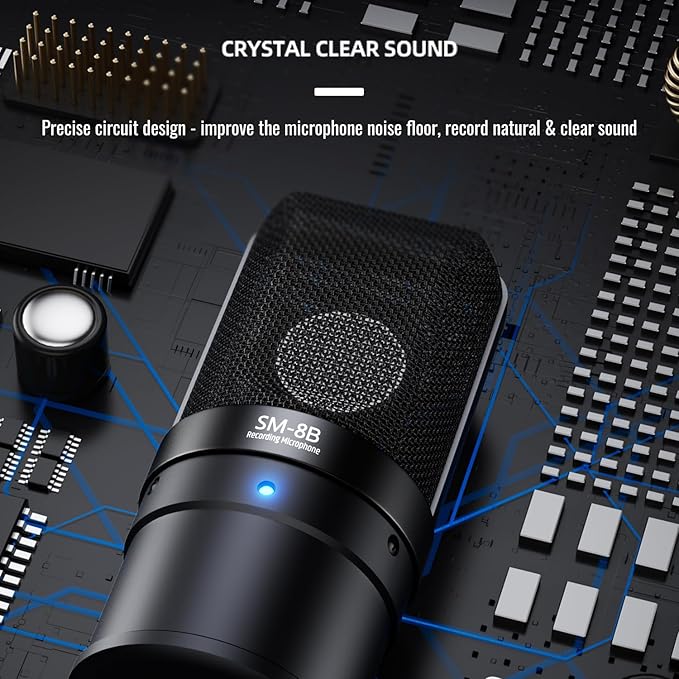 TAKSTAR Professional Recording Microphone, XLR 16mm Condenser Diaphragm Microphone with Anti-Vibration Mount, POP Filter for Vocal, Instruments, Stage, Streaming, Gaming, Video Dubbing, SM-8B II