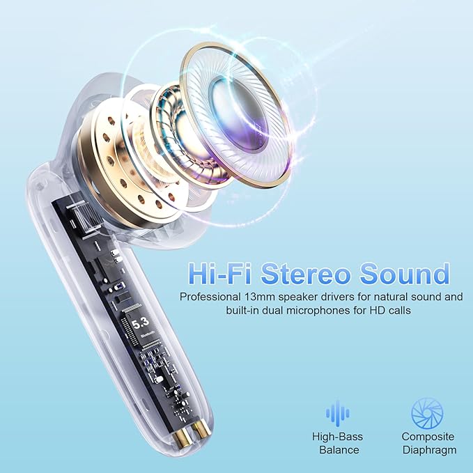 Wireless Earbuds, Bluetooth 5.4 Headphones in Ear with 4 ENC Noise Cancelling Mic, New Wireless Earphones HiFi Stereo Deep Bass 40H Playtime, In-Ear Bluetooth Earbuds LED Display IP7, USB-C, Silver