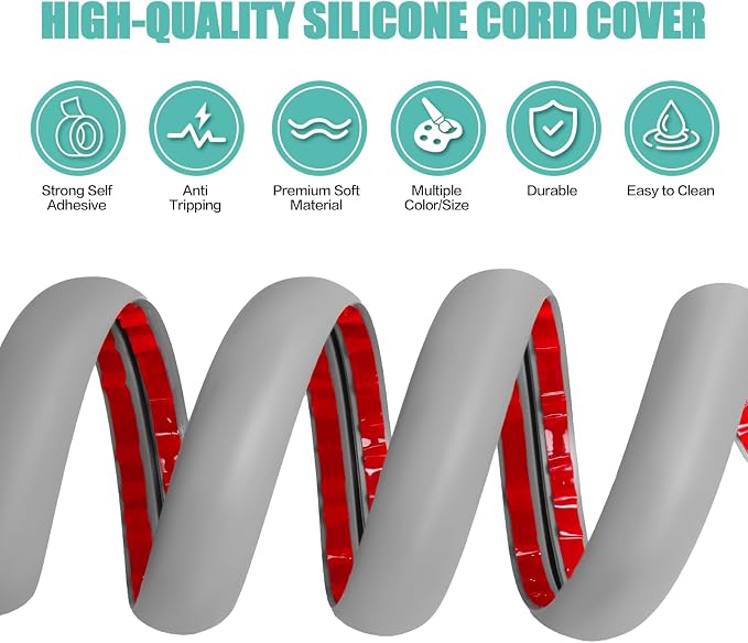 Floor Cord Cover Self Adhesive Cord Hider,10FT Cable Management, Extension Strip Protector for Wires, Prevent Cable Trips for Offices, Gyms, Exhibitions Cavity:0.47"(W) x 0.35"(H) Gray - Image 3