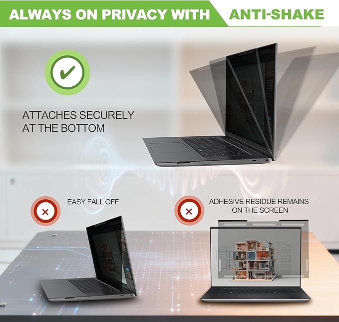 Magnetic Laptop Privacy Screen 15.6 inch for 16:9 Computer Monitor, Removable Anti-Glare Screen Privacy Shield, Screen Filter and Protector for Laptop, Fits (FHD 1920 × 1080)
