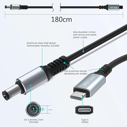 Starlink Mini USB C Cable, Starlink Mini USB C Input to DC 20V 5A Output Charging Cable Up to 100W, Work with PD Charger and PD Power Bank Portable Starlink Mini Cable Kit for Outdoor Travel (1.8m)