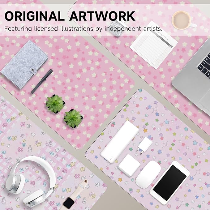 AUPET Leather Desk Pad Blotter Mat, Large Mouse Pad, Non-Slip Waterproof Desk Writing Pad Protector, Desk Decor for Office，Home，Gaming (Sweet Pink Starry, 35.4X15.7 inch)