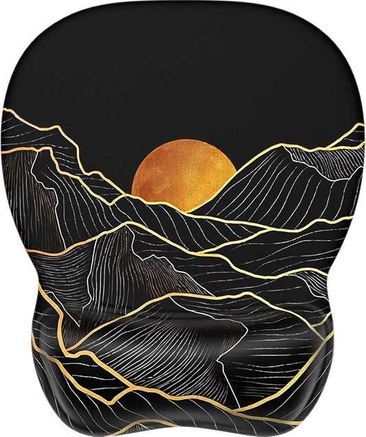 MROCO Ergonomic Mouse Pad with Gel Wrist Rest, Smooth Wrist Support Surface, Non-Slip PU Base for Pain Relief, Comfortable Mousepad for Computer, Laptop, Office & Home, 9.4 x 8.1 in, Golden Rise