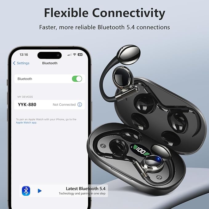 Open Earbuds True Wireless Bluetooth Earphones with Microphone, Bluetooth 5.4 Over Ear Earbuds with Earhook, 40H Playtime Ear Buds, Open Earphones Fit Sport, Running, Workout