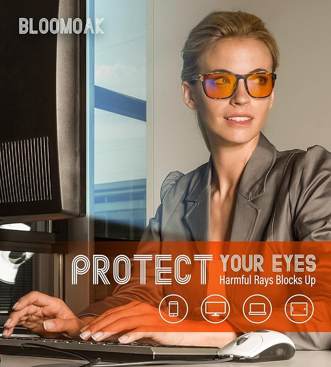 Bloomoak 100% Red Lens Blue Green Light Blocking Glasses- Dual AR Coatings Sleep Glasses Before Bed - Anti Glare, Fatigue