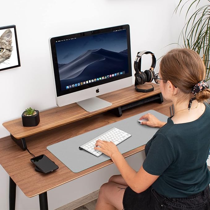 Aothia Double-Sided PU Leather Desk Pad - Non-Slip Large Mouse Pad & Desk Mat for Office, Home - Waterproof, Easy to Clean, Durable Dual-Sided Surface (31.5" x 15.7", Grey)