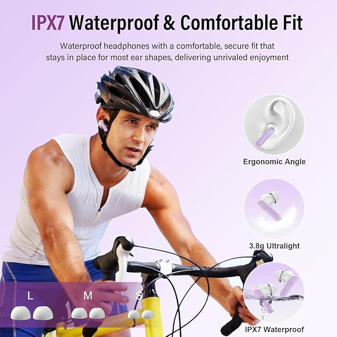 Wireless Earbuds, Bluetooth 5.4 Headphones with Multifunctional Touch Screen, 48H Bass Stereo Ear Buds with ANC/ENC Noise Cancelling/Transparency Mode, IPX7 Earphones with 5 EQ Modes, Taro purple
