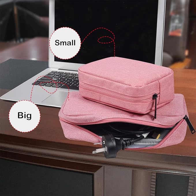Electronic Organizer Case, Travel Cable Organizer Bag Pouch Electronic Accessories Carry Case Waterproof Electronic Accessories Bag for Cable, Cord, Charger, Power Bank, Earphone (Big-Pink)