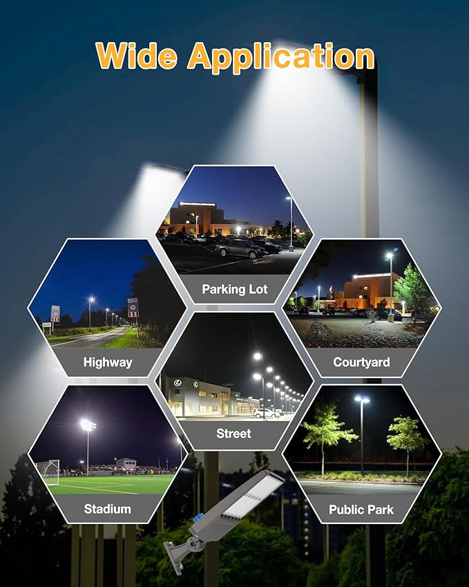 LED Parking Lot Light 300W, 42000LM, 5000K Daylight, IP65 Waterproof, UL & ETL Certified, Dusk to Dawn Parking Lot Light with Arm, Outdoor Dimmable Area Light for Parking Lot, Sports Stadium