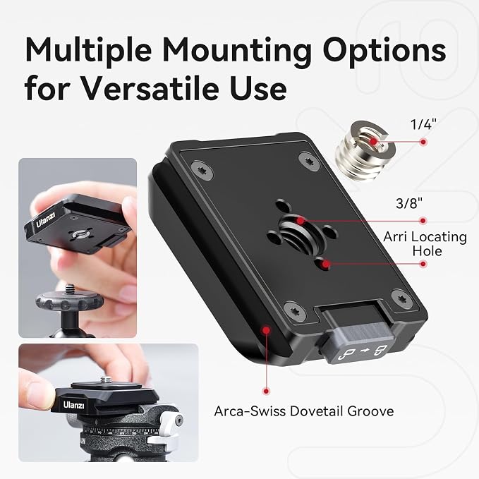 ULANZI UKA01 Camera Quick Release Plate, Tripod Mount Adapter Camera Quick Release Kit w 1/4''-3/8" Screw for Gimbals, Sliders, DSLR, Tripods DJI Sony& 38mm Arca-Swiss Max Load 20kg (Base & Plate) - Image 6