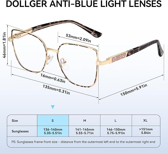 Dollger Square Blue Light Blocking Glasses for Women Trendy Oversized Computer Gaming Eyeglasses Cat Eye Metal Frame bluelight glasses(tortoise)