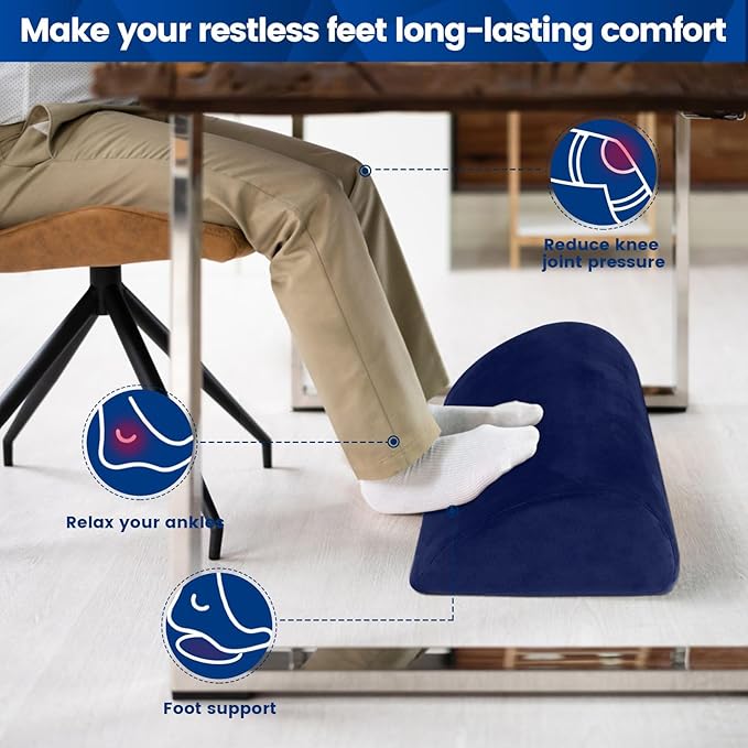 CloudBliss Foot Rest for Under Desk at Work,Office Desk Accessories with Soft Foam and Washable Removable Cover, Foot Stool for Office, Car, Home to Foot Support and Relax Ankles, Blue, Long