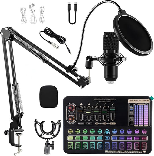 ALSO GO Podcast Equipment Bundle, Professional BM-800 Podcast Microphone with Adjustable Stand, V10XPRO Audio Mixer, Voice Changer, Audio Interface Suitable for Podcasting, Singing, Gaming