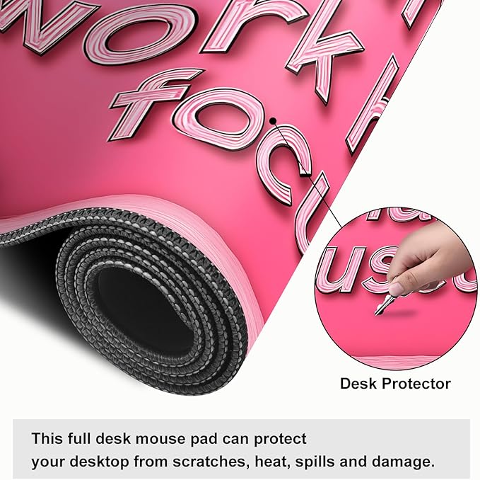 Mouse Pad, Large Anti-Slip with Stitched Edges Desk Mat Desktop Laptop Computer Desk Keyboard Mat,Table Protector Blotter Mat (Work Hard, 35.4" x 15.7")