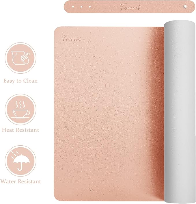 TOWWI Dual Sided Desk Pad, Large Desk Mat, Waterproof Desk Blotter Protector Mouse Pad, Leather Desk Pad Large for Keyboard and Mouse (36" x 17", Pink/Silver)
