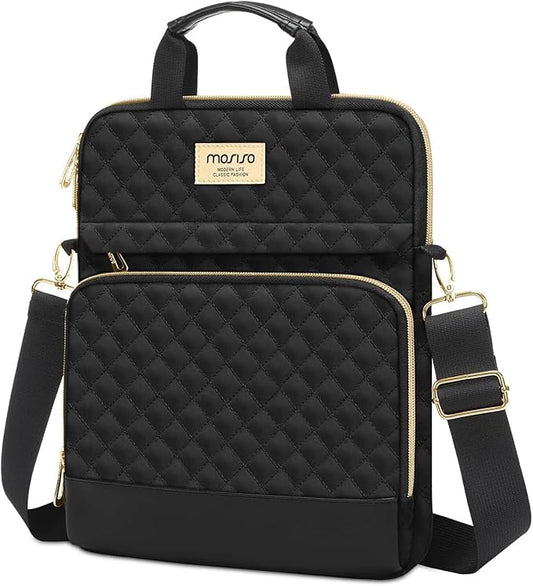 MOSISO 9-11 inch Tablet Sleeve Bag for iPad A16 2025, iPad Air 11 inch M3 M2, iPad Pro 11 M4, iPad 10/9/8/7th, Galaxy Tab A9+/S9/S8/Plus 11, Square Quilted Carrying Case with 2 Pockets, Black