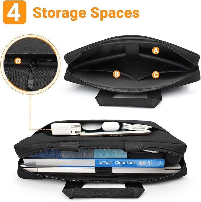 ZYB Waterproof Laptop Bag 14 Inch,Laptop Case 14 Inch Sleeve with Shoulder Strap,Notebook Briefcase for 14" Laptop Lenovo HP Acer ASUS DELL, Mac Air/Pro 15 etc 14in Laptop Bag Carrying Case Men-Black