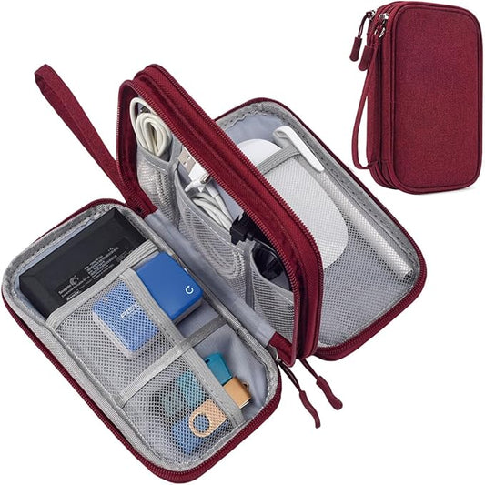 Electronic Cord Organizer Travel Case, Travel Cable Organizer Bag, Waterproof Electronic Accessories Carry Pouch for Cable, Cord, USB, Charger, Phone, Power Bank, Earphone (Wine Red, Medium)