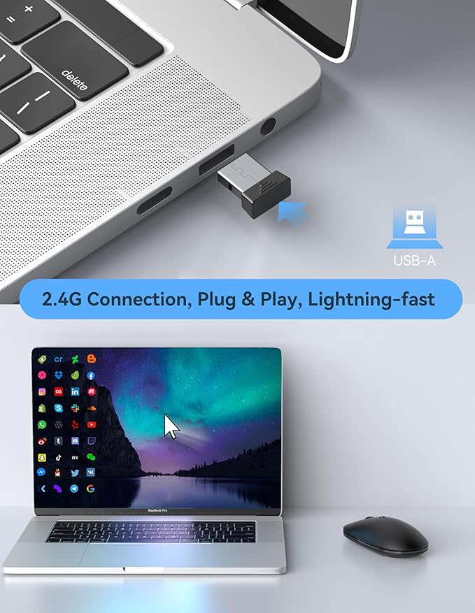 TECKNET Computer Mouse, 2.4Ghz Silent USB-A Wireless Mouse, 4800 DPI Ambidextrous Quiet Click for Travel, Slim Portable Wireless Mice Compatible with PC Laptop MacBook (Black & Grey)