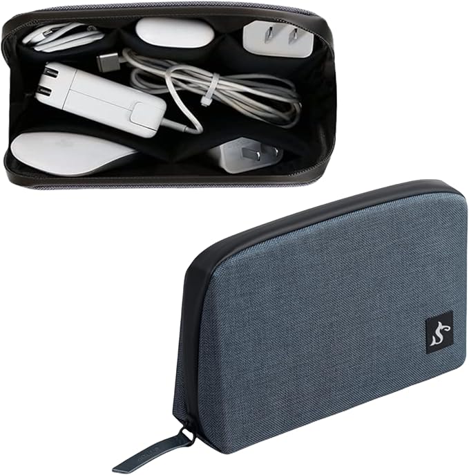 Small Electronics Organizer Travel Case – Slim Travel Cable Pouch for Small Tech Accessories, Cords, Chargers, Earbuds – Lightweight Mini Tech Bag for Backpack, Business, Travel (Blue)