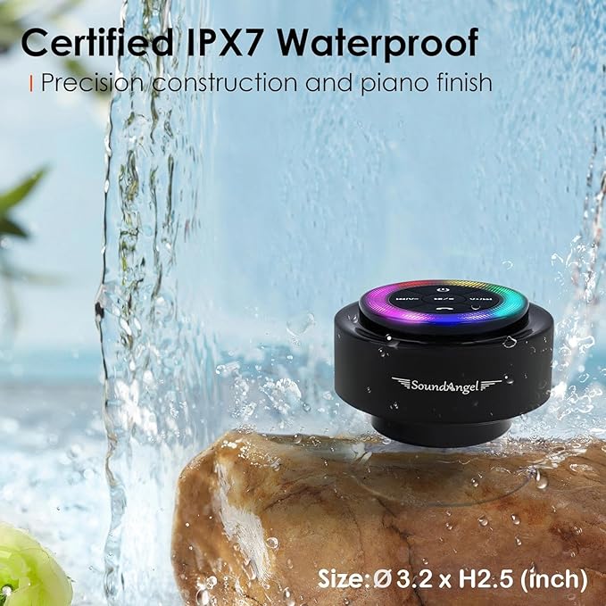 XLeader Pro Bluetooth Shower Speaker (Upgraded) Certified IPX7 Waterproof, 8W Crystal Sound&Rich Bass, 15H Playtime, with RGB Lights, Suction Cup, Silicone Lanyard, Ideal Gifts, SoundAngel Mate(2 Gen)
