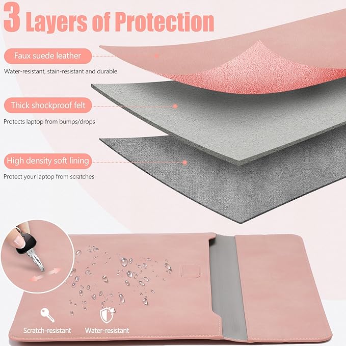 HYZUO 13 Inch Laptop Case Sleeve with Stand for 2026-2018 MacBook Air 13 M5 M4 M3 M2 M1, 2026 13" MacBook Neo, 2026-2016 MacBook Pro 13 M2 M1, iPad Pro/Air 13, Surface Pro 12-3, XPS 13, Pink