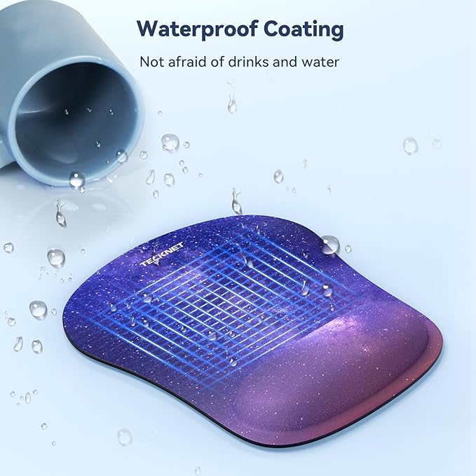 TECKNET Mouse Pad with Wrist Support, Ergonomic Gaming Mouse Pad Pain Relief, Portable Comfortable Mousepad for Computer, Laptop, Office, Home - Non-Slip Base, Waterproof Surface - Dark Purple Galaxy