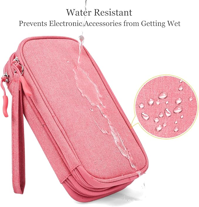 Electronic Accessories Case, Electronics Organizer Pouch Bag, Portable Travel Cable Organizer Case, Tech Storage Bag for Cable, Cord, Charger, Phone, Power Bank, Earphone (Dark Pink, Large)