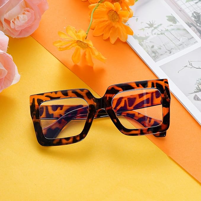 hoyuwak Oversized Square Blue Light Glasses Big Frame Computer Eyewear Thick Fashion Clear Glasses for Women Fashion
