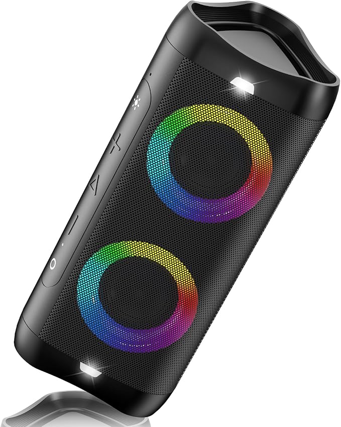 DONOW Portable Bluetooth Speaker with Lights, 30W Stereo Sound, Bass Boost, IPX5 Waterproof, 20H Playtime, Built-in Mic, Speakers Bluetooth Wireless for Home, Party, Outdoor, Travel(Black)