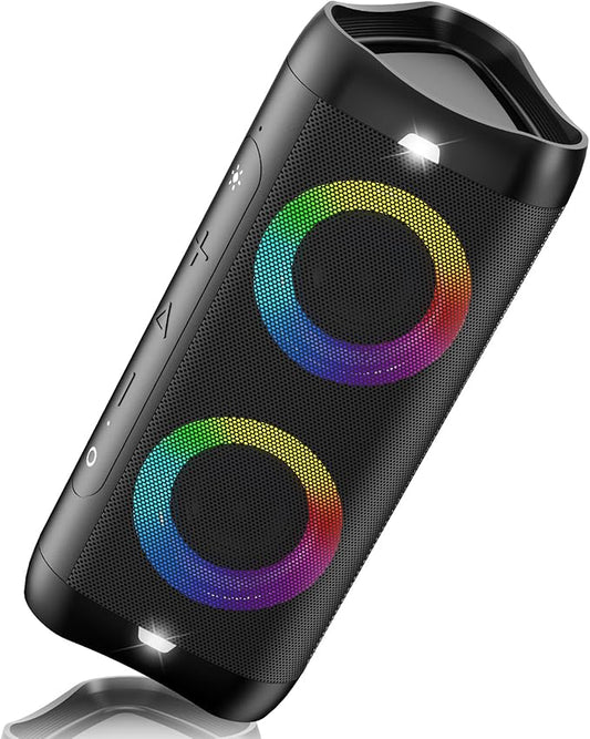 DONOW Portable Bluetooth Speaker with Lights, 30W Stereo Sound, Bass Boost, IPX5 Waterproof, 20H Playtime, Built-in Mic, Speakers Bluetooth Wireless for Home, Party, Outdoor, Travel(Black)