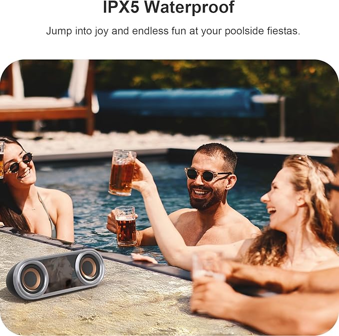 DOSS SoundBox Pro+ P400 Bluetooth Speaker, 50W Stereo Sound with Extra Bass, 26H Playtime, Cool Phantom Mirror Lights, IPX5 Waterproof for Outdoor, Home, Party, and Electronic Gadgets-White
