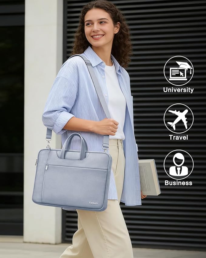 Ferkurn Laptop Case Bag Women Men Computer Sleeve with Shoulder Compatible with HP/Inspiron/Thinkpad/Vivobook/MSI/Surface, 17.3 inch, Light Grey