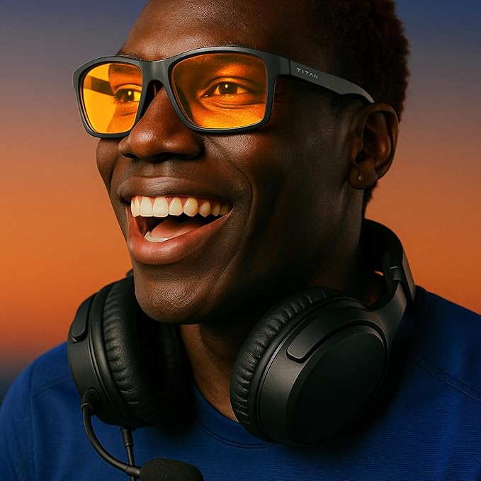 Titan Gaming Glasses, Blue Light Blocking, Night Driving Glasses for Men, Computer Protection, Gift for Gamers