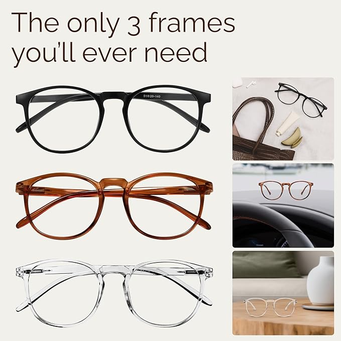 IBOANN Chic & Comfy Blue Light Glasses for Women - 3-Pack Round Frames, Screen-Ready Style with UV Protection Coating