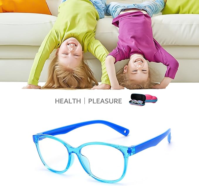 Blue Light Glasses for Kids Girls Boys with Cute Car Case, UV400 Protection, Anti Blue Ray Age3-12