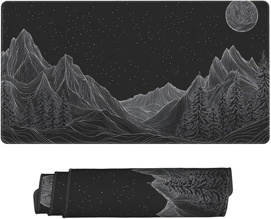 AQQA Black Gaming Mouse Pad (31.5x15.7 in), XL Large Mouse Mat Long Desk Pad with Non-Slip Rubbe Stitched Edges, Keyboard Mousepad for Work, Game, Office, Home (Mountain)