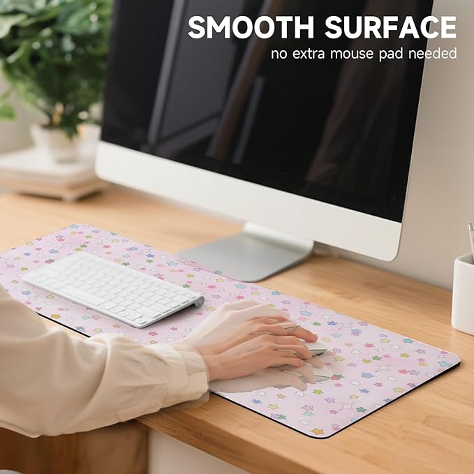 AUPET Leather Desk Pad Blotter Mat, Large Mouse Pad, Non-Slip Waterproof Desk Writing Pad Protector, Desk Decor for Office，Home，Gaming (Dreamy Rainbow Star Pattern, 35.4X15.7 inch)