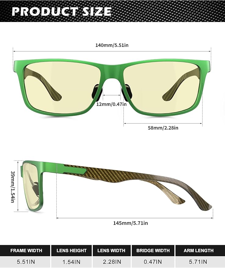 ANYLUV Carbon Fiber Reading Glasses for Men Women, Blue Light Blocking Computer Readers, Anti Glare Spring Hinge