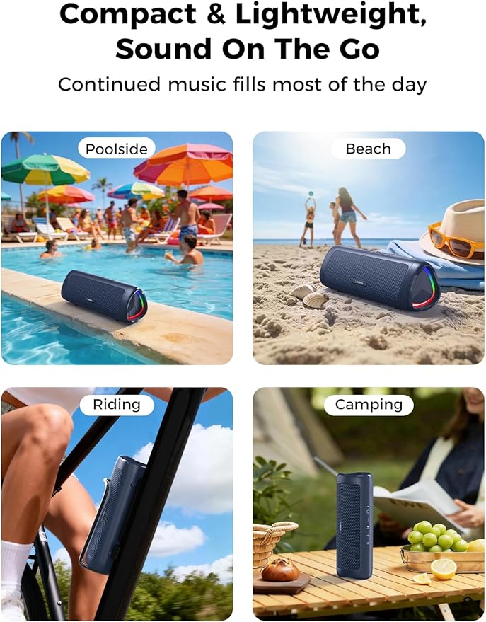 Bluetooth Speaker with HD Sound, Portable Wireless, IPX5 Waterproof, Up to 20H Playtime, TWS Pairing, BT5.3, for Home/Party/Outdoor/Beach, Electronic Gadgets, Birthday Gift (Navy)
