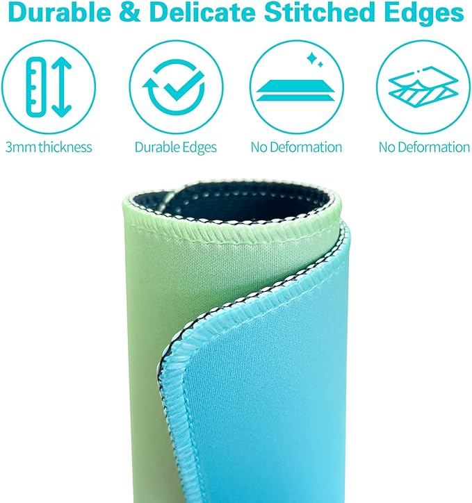 Bloss Small Mouse Pad, Non-Slip Desk Pad Mat, Mat for Keyboard and Mouse, Mint Green to Blue Desk Mousepad with Stitched Edges, Gaming Mouse Pad(11.8 x 9.8 Inches / 3mm)