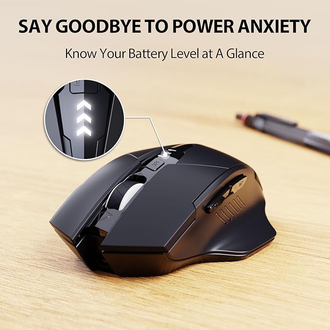 INPHIC Wireless Mouse Rechargeable, [Battery Level Visible], Silent Click USB 2.4G Cordless Mouse for Laptop PC Computer Tablets, 6 Buttons, 2400DPI 4 Adjustment Levels, Black
