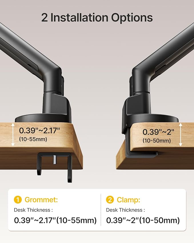 monTEK Dual Monitor Stand Mount with USB Up to 35" Screens, Each Arm Holds Max 24.3 lbs, Full Motion Adjustable Monitor Arm Desk Mount with C-Clamp/Grommet,VESA 75/100mm