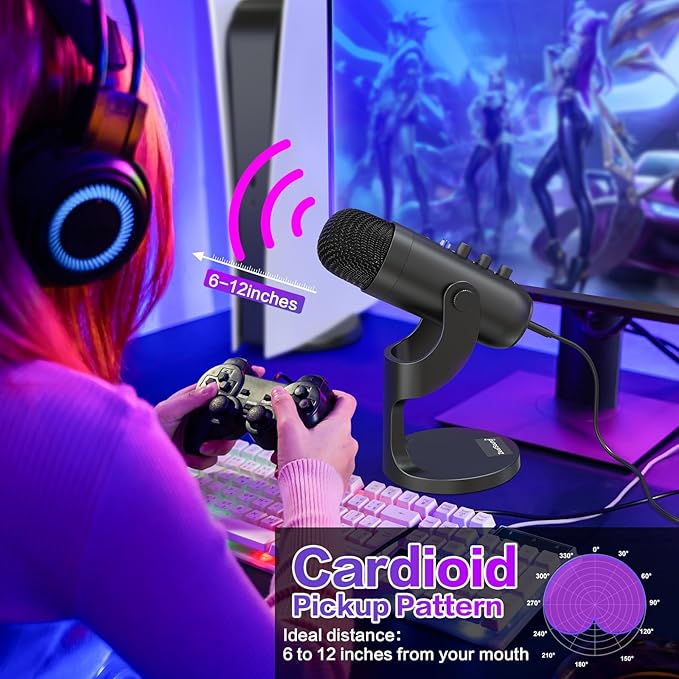 ZealSound Podcast Microphone for PC, Noise Cancellation USB Mic with Gain, Volume Adjustment & Mute Button, Monitoring & Echo, for YouTube, TikTok, Podcasting, Streaming, iPhone, iPad, Android, Mac
